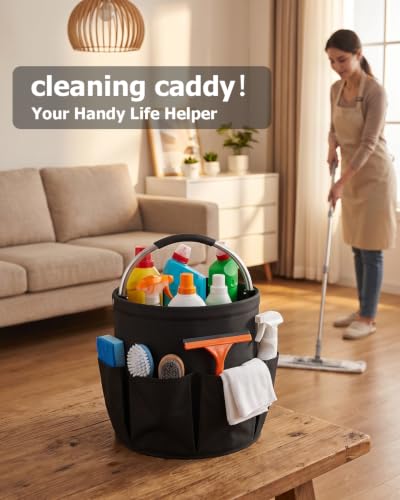 4.5 Gallon Collapsible Cleaning Caddy with Comfort Handle & 6 Pockets - color: Black