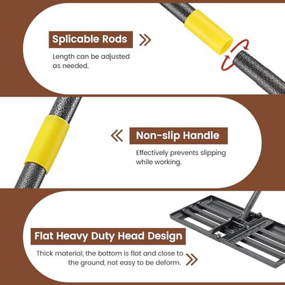 Lawn Leveling Rake, Heavy Duty 30"x10" Foldable Leveler Plate, 5FT Adjustable Stainless Steel Leveling Rake, Reinforced Welds Level rake for Soil, Dirt, Ground, Yard, Top Dressing, Landscaping
