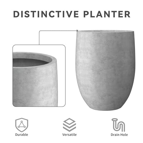 Kante 21.7" Tall Concrete Planter, Large Round Bullet Pot, Pale Gray - color: Natural Concrete