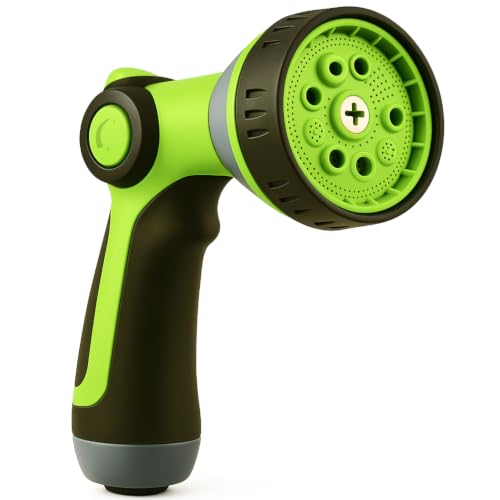 Garden Hose Nozzle – 8-Pattern Hose Sprayer with Thumb Control – Watering Tool for Garden, Car Wash, Lawn Care & Pet Shower - color: 1b.Green