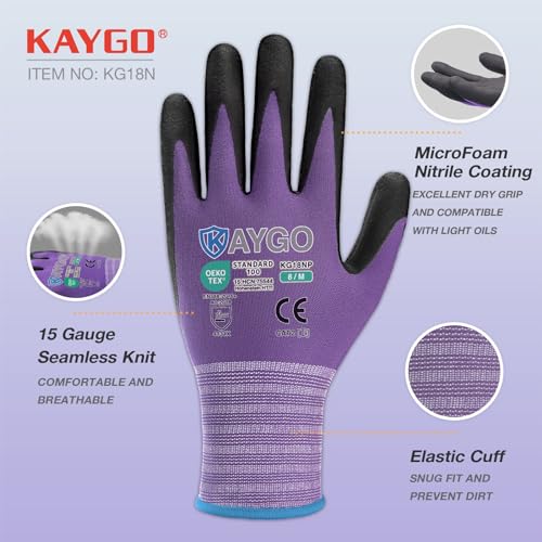 KAYGO Safety Work Gloves, MicroFoam Nitrile Coated, Men Women,KG18N - color: Purple, size: Small