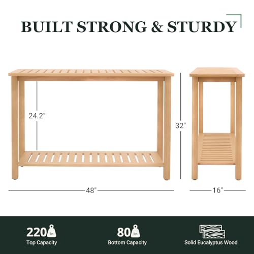 48" Narrow Outdoor Console Table, Sofa Buffet Serving Patio Table - color: Natural