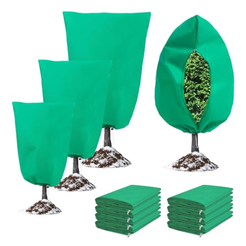 8 Pack 3 Sizes Plant Covers Freeze Protection w Zipper & Drawstring, Green - color: GREEN