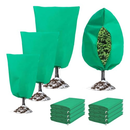 8 Pack 3 Sizes Plant Covers Freeze Protection w Zipper & Drawstring, Green - color: GREEN