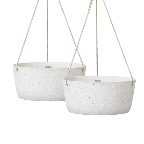 La Jolie Maison Large Hanging Planters for Outdoor Plants, Set of 2 12 Inch - color: Speckled White