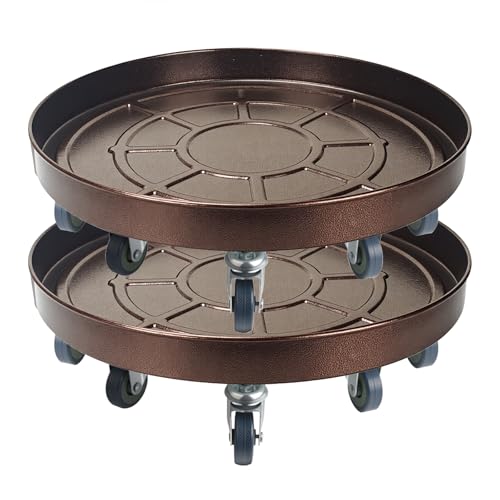 20 Inch Heavy Duty Plant Stand on Wheels, Round Plant Caddy with Wheels for Indoor & Outdoor Use, Metal Rolling Tray for Potted and Small Furniture (Copper 2 Pcs) - color: Copper2-20IN