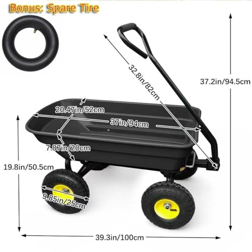 Heavy-Duty Garden Cart Wagon Steel Frame 350 lb Capacity,Quick-Release Dump - color: Black, size: Medium
