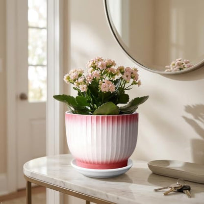 8 Inch Ceramic Plant Pot, Pink + White - color: Pink + White, size: 8 Inch(1 PCS)