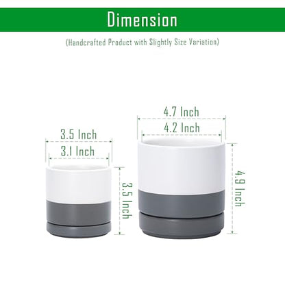 D'vine Dev 2-Pack Ceramic Pots & Saucers, White/Grey, 3.5/4.7 in, 94-G-XS-6 - color: White/Speckled Grey, size: X-Small