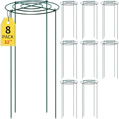8pack Peony Cages and Supports, 14 x 32 Inch Four Legs Peony Cage, Heavy-Duty Peonies Support Cages, Peony Ring for Roses, Hydrangeas, Sage, Peonies, Cucumbers, Tomato - size: 14"x32"-8pack