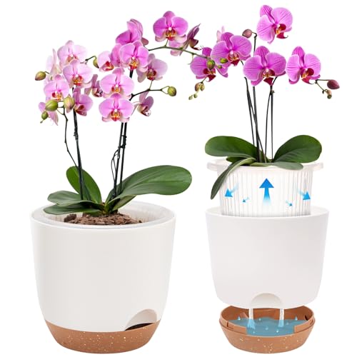 5.8 Inch Self Watering Planters for Indoor Plants with Bottom Watering,2Pack Flower Plant Pots for Outdoor with Drainage, Durable Plastic planters Pots(White) - color: White, size: 2Pc 5.7IN