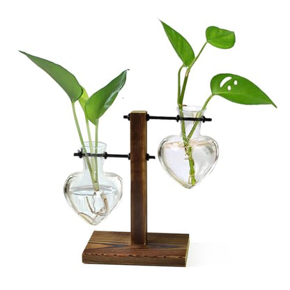 XXXFLOWER Plant Propagation Station Terrarium Wooden Stand 2 Love Bulb Vase - color: Transparent