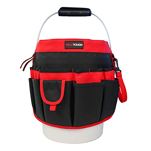 MELOTOUGH Bucket Tool Organizer With 35 Pockets Fits to 3.5-5 Gallon Bucket (Red) - color: Red
