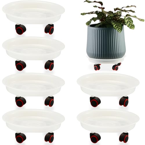 6 Packs 11.8 inches Large Plant Caddy Plant Saucers on Wheels Rolling Plant Stands Heavy-Duty Plant Dolly Plastic Planter Roller Base Pot Movers Outdoor Plant Tray Coaster - size: 11.8"