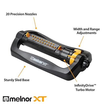 Melnor 65202AMZ CrossStream Turbo Oscillating Sprinkler, 4,000 Sq. Ft. Coverage, TwinTouch Width & Range Control, InfinityDrive™ Turbo Motor, Black, Orange - size: 2-Way Adjustable, style: CrossStream