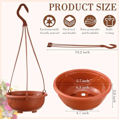 Maxcheck 60 Pcs Plastic Hanging Planter Flower Plant Pots with Hook Hanging Pot for Plants Basket Planter Holder Containers with Drainage Hole for Indoor Outdoor Garden Balcony Wall Decor, Brown