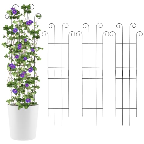 4 Pack 32'' Wave Shape Black Metal Trellis for Climbing Plants Indoor & Outdoor, Garden Trellis for Houseplants Flowers Vine Ivy - size: 32'' Wave Shape