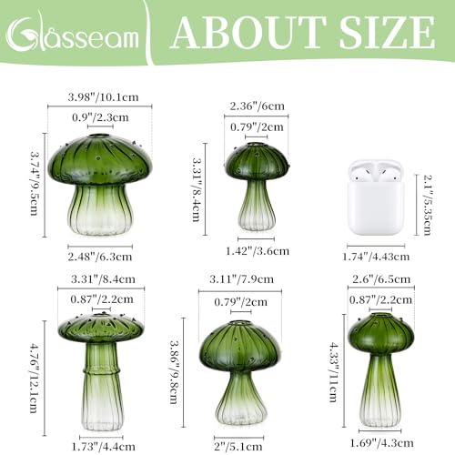 Glasseam Mushroom Glass Propagation Station, 5Pcs Green Plant Terrarium Jar - color: Green, size: 5