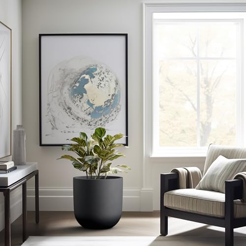 Kante Large Round Capsule Black Concrete Planter 16.5" Dia, Outdoor - color: Black, size: 16.5"Dia x 16.5"H