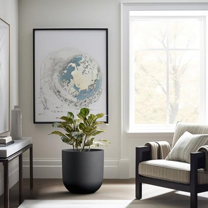 Kante Large Round Capsule Black Concrete Planter 16.5" Dia, Outdoor - color: Black, size: 16.5"Dia x 16.5"H