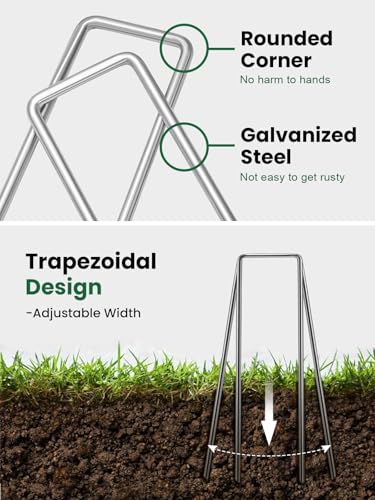 GROWNEER 100 Pack Landscape Staples 4 inch Galvanized Steel Yard Stakes - size: 4 Inch