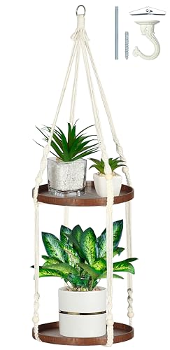 2-Tier Plant Hanger Indoor, Hanging Plant Shelf (12") - color: Beige, size: 1-Pack, 2-Tier