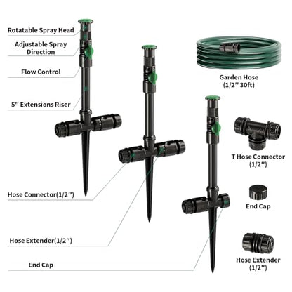Multi-Adjustable Above Ground DIY Irrigation Sprinkler System - color: 3Pack+30Ft