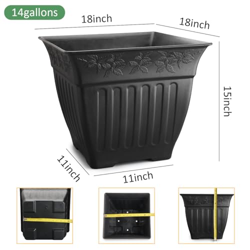 4-Pack 18 Inch Large Outdoor Planters, Embossed Leaf Pattern, Black - color: Black, size: 4P-18 INCH