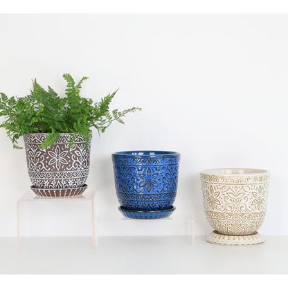 Gepege Ceramic Plant Pots, 6 Inch Indoor Planters with Drainage & Saucers - color: White-a, size: 6 Inch - Set of 2