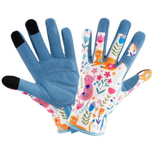 Gardening Gloves for Women, Touchscreen Printed Thorn-Proof - color: Cat, size: Medium