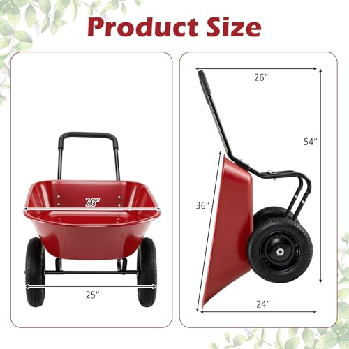 IRONMAX Dual-Wheel Wheelbarrow with All-Terrain Wheels, 220LBS, Red - color: Red