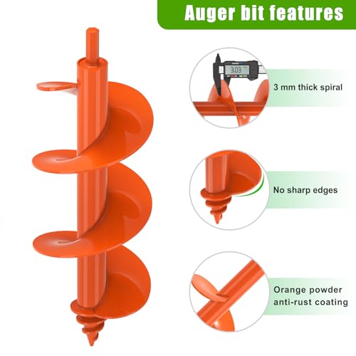 Insaga Threaded Auger Drill Bit for Post Hole Digger 4x12'', 3mm Thick Spiral Garden Earth Auger Bulb Drill Bit for Planting, Hole Digger for Fence Posts, Fits 3/8" Hex Drive Drill - size: 4x12''