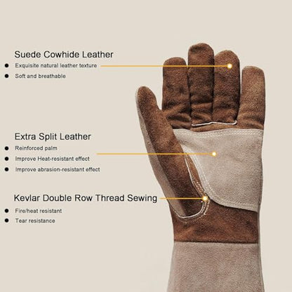 Welding Gloves -Long Sleeve Fireproof and Heat Resistant 15IN XXL - color: Brown 1 Pair, size: XX-Large
