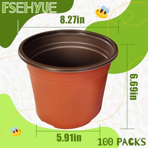100 Packs 8" Plant Nursery Pots Plastic Seedling Starter pot Flower Planter Container Seed Grow Pot with Drainage Hole for Indoor Outdoor Garden Suitable for Succulent Seedling Cutting Transplanting - size: 8 Inch