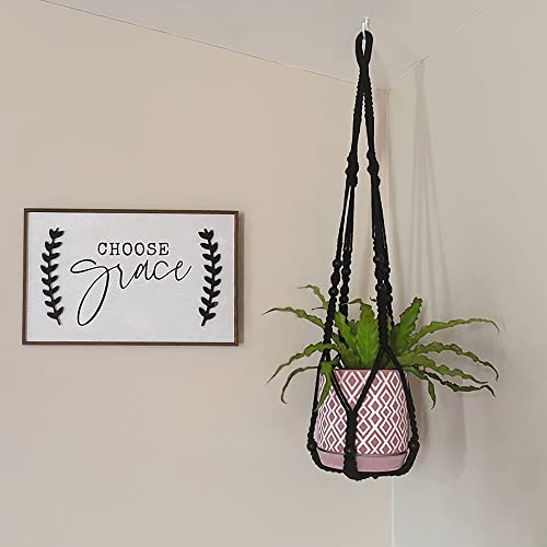 Mkono Macrame Plant Hanger Indoor 35 Inch Hanging Planter Basket Black 2Pc - color: Black