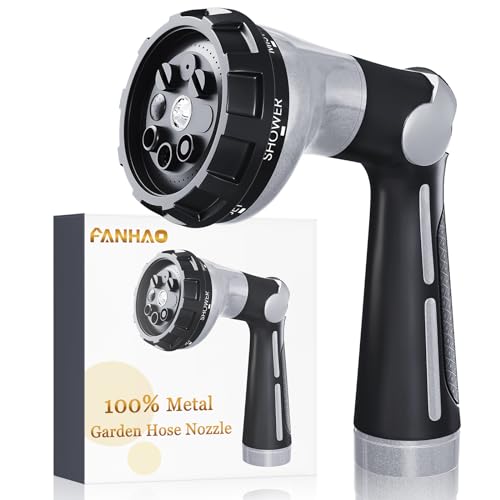 FANHAO Heavy Duty Garden Hose Nozzle, Metal Hose Sprayer Easy Thumb Control - color: Light grey
