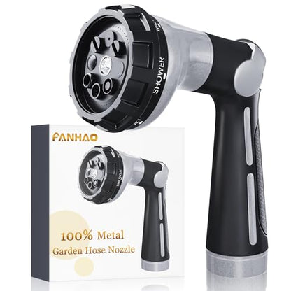 FANHAO Heavy Duty Garden Hose Nozzle, Metal Hose Sprayer Easy Thumb Control - color: Light grey