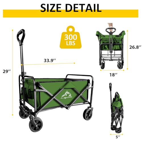 Garden Cart Folding Wagon with Small Wheel, Collapsible Outdoor Cart Heavy Duty with Universal Wheels & Adjustable Handle, Utility Grocery Wagon for Camping Shopping, Sports - Olive Green - color: Green, size: 2 Pack
