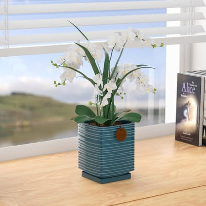 5.1 Inch Green Ceramic Planter with Drainage and Saucer - color: Peacock Green, size: Small
