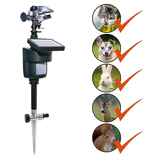 Outdoor Repellent for Yard Motion Activated with Solar Panel Water Spray Garden Sprinkler Irrigation System - color: Dark green