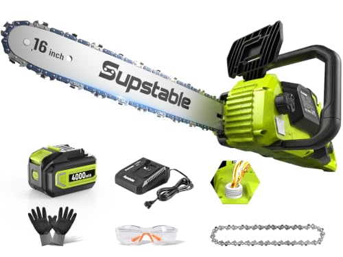 16 Inch Electric Chainsaw Cordless, 2000W Brushless Chainsaw, 4.0Ah Battery & Fast Charger, 40V Electric Chain Saws, Instant Brake, Tool-Free Chain Tension, Auto Oiling for Tree Trimming, Wood Cutting - color: Mint Green