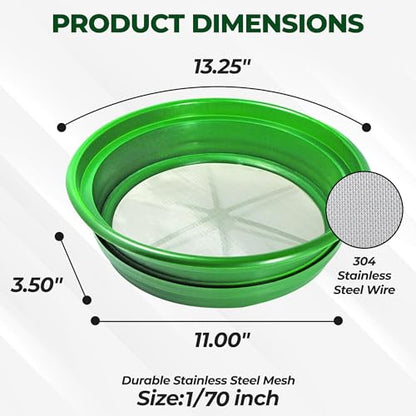 SE 13.25 Inch Wide Stackable Classifier Gold Prospecting Pan - 1/70 Inch Stainless Steel Mesh Sifting Pan, Green - size: 1/70 inch, style: Pans