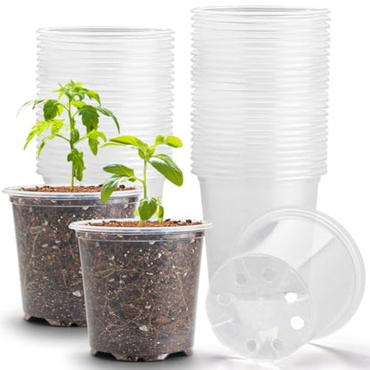 RooTrimmer 3.5" Clear Seeding Pots 100-Pack Round for Seeds Starter Pots, Seeds Germination Transparent Nursery Pots with Drainage Holes (100PCS) - size: 3.5Inch 100P