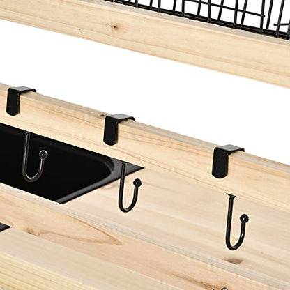 Potting Bench Table, Garden Work Bench, Workstation with Metal Sieve Screen, Removable Sink, Additional Hooks and Baskets for Patio, Courtyards, Balcony, Natural