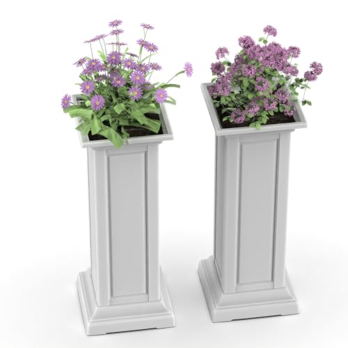 EFU Modern Resin Planters, Outdoor Garden Pots with Drainage, All-Weather for Patio & Lawn Decor (Ashen)
