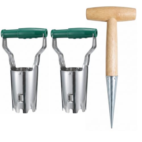 3‑Pack Garden Planting Tool Set, 2 Bulb Planter Transplanters + 1 Seed Dibber, 4 Inch Manual Hand Digging Tools for Tulip Daffodil Bulb Planting, Seedling Transplanting & Seed Sowing for Home Garden