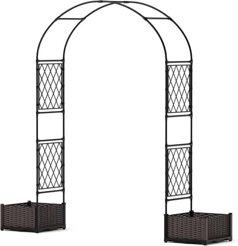 Garvee Garden Arbor with 2 Planter Boxes, PE Coated Garden Arch Trellis - size: 6.5 × 7.2 ft