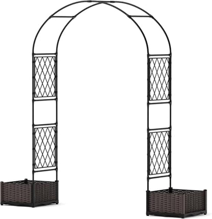 Garvee Garden Arbor with 2 Planter Boxes, PE Coated Garden Arch Trellis - size: 6.5 × 7.2 ft