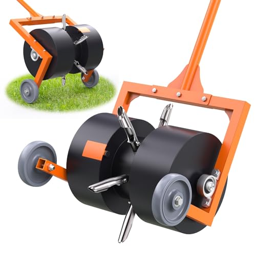 Rolling Lawn Aerator, Non-Clogging Hollow Tine Aerator for Compacted Soil