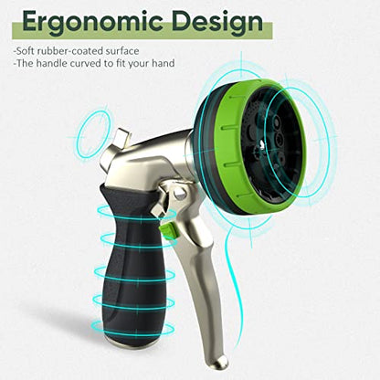 Garden Hose Nozzle,Metal Spray Nozzles with 8 Adjustable Watering Patterns